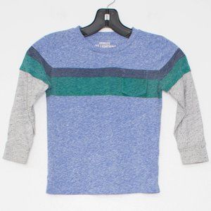 Crewcuts Boys Tee Shirt Long Sleeve Colorblock Blue Gray Size 4/5